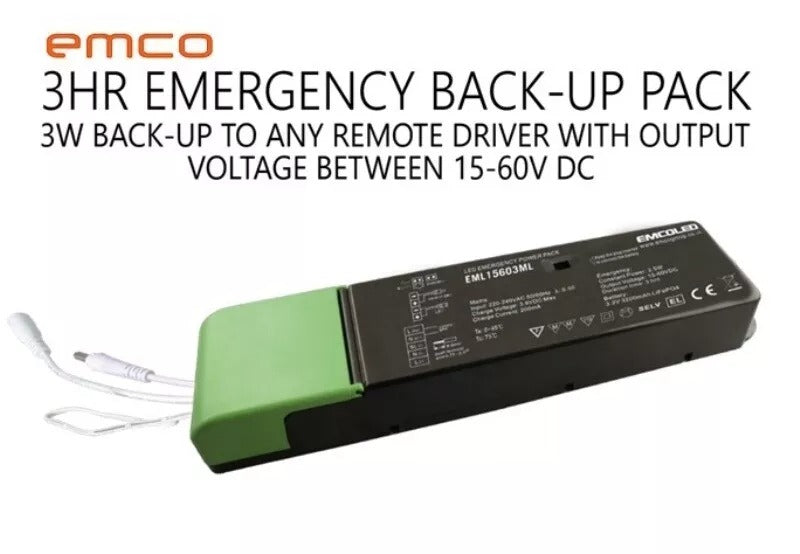 Emco EML15603ML 3W UNIVERSAL LED Panel Light 3hr Emergency Backup Battery Pack