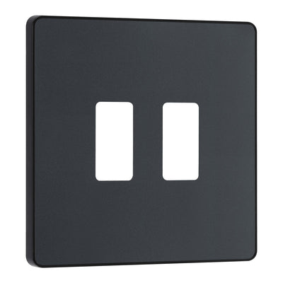 BG Evolve Matt Grey 2 Gang Light Switch 1x Dual Mode LED Dimmer 1x 2 Way Custom Switch