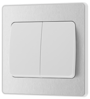 BG PCDBS42WW Brushed Steel Evolve 2 Gang 20A 16AX 2 Way Wide Rocker Light Switch - White Insert by British General (BG-PCDBS42WW-Shopify-SA_1)