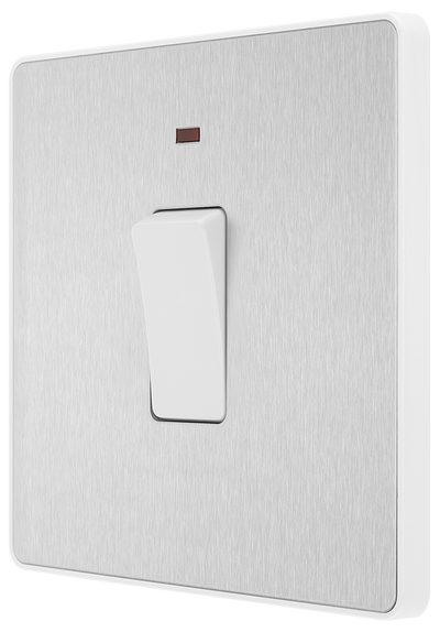 BG PCDBS31W Brushed Steel Evolve 20A 2 Pole LED Switch - White Insert