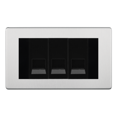 BG Screwless Brushed Steel 3 Gang Master Telephone Socket, Screw Terminal - Black Insert by British General (BG-FBSBTMS3B)