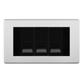 BG Screwless Brushed Steel 3 Gang Master Telephone Socket, Screw Terminal - Black Insert