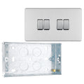 BG Screwless Brushed Steel 20A 16AX 2-Way Quadruple Light Switch FBS44 with 25mm Steel Back Box