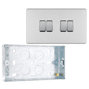 BG Screwless Brushed Steel 20A 16AX 2-Way Quadruple Light Switch FBS44 with 25mm Steel Back Box by British General (BG-FBS44+HGS04)