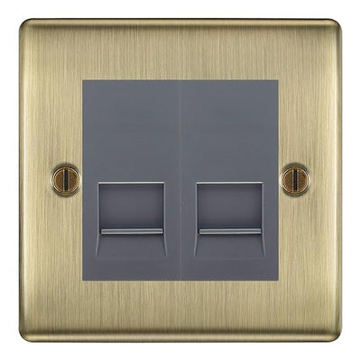 BG Nexus Antique Brass Double IDC Secondary Telephone Socket - Grey Insert by British General (BG-NABBTS2G)