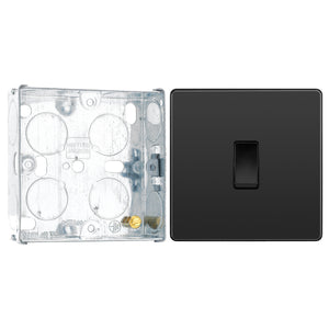 BG Evolve Black Chrome 1 Gang 20A 16AX 2 Way Light Switch PCDBC12B with 25mm Steel Back Box by British General