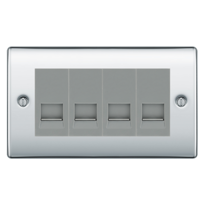 BG Nexus Polished Chrome 4 Gang Master Telephone Socket, Screw Terminal - Grey Insert by British General (BG-NPCBTMS4G)