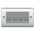 BG Nexus Polished Chrome 4 Gang Master Telephone Socket, Screw Terminal - Grey Insert