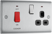 BG NBS70B Nexus Metal Brushed Steel 45A 2 Pole Cooker Switch 13A Neon Switched Socket - Black Insert by British General (BG-NBS70B-Shopify-SA_1)