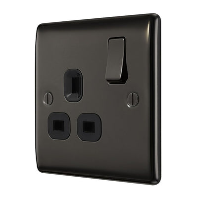 BG Nexus Black Nickel 13A Switched Single Socket NBN21B and 25mm Steel Back Box