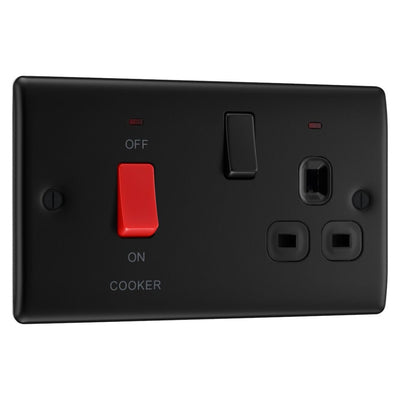 BG Nexus Matt Black 45A Switched Socket and Cooker Control Unit NFB70B with 35mm Steel Back Box
