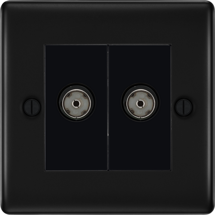 BG NFB63 Nexus Metal Matt Black Isolated Double TV Aerial Socket - Black Insert