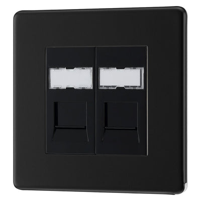 BG Screwless Matt Black RJ45 Double Telephone Socket FFBRJ452 with 25mm Steel Back Box