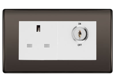BG Nexus Black Nickel 13A Double Pole Key Controlled Socket – White Inserts