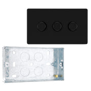 BG Screwless Matt Black 200W 2 Way Triple Trailing Edge Dimmer Switch FFB83 with 25mm Steel Back Box