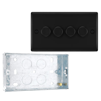 BG Nexus Matt Black 200W 2 Way Quadruple Trailing Edge Dimmer Switch NFB84 with 25mm Steel Back Box by British General (BG-NFB84+HGS04)
