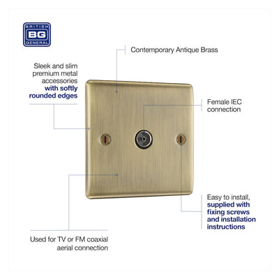 BG Nexus Antique Brass Single Coaxial Socket NAB60 with 25mm Steel Back Box