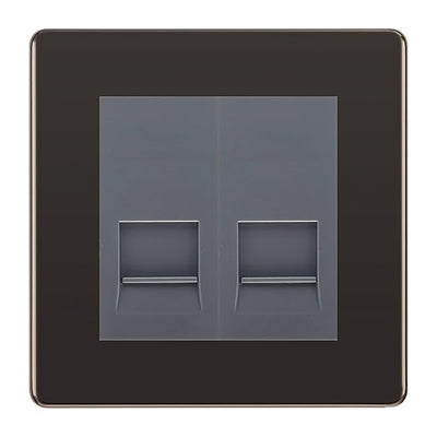 BG Screwless Black Nickel Double IDC Secondary Telephone Socket - Grey Insert by British General (BG-FBNBTS2G)