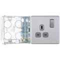 BG Screwless Brushed Steel 13A Single Socket FBS21G with 35mm Steel Back Box