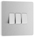 BG PCDBS43W Brushed Steel Evolve 3 Gang 20A 16AX 2 Way Light Switch - White Insert