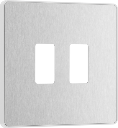 BG RPCDBS2W Evolve Grid Brushed Steel 2 Module Square Front Plate - White Trim