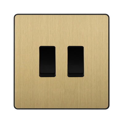 BG Evolve Satin Brass 2 Gang Light Switch 1x Intermediate 1x 2 Way Custom Grid Switch by British General (BG-Evolve-SB-2G-CUSTOM-1x-INT-1x-2WAY-SP)