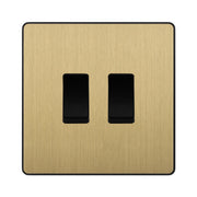 BG Evolve Satin Brass 2 Gang Light Switch 1x Intermediate 1x 2 Way Custom Grid Switch by British General (BG-Evolve-SB-2G-CUSTOM-1x-INT-1x-2WAY-SP)