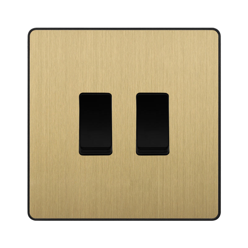 BG Evolve Satin Brass 2 Gang Light Switch 1x Intermediate 1x 2 Way Custom Grid Switch