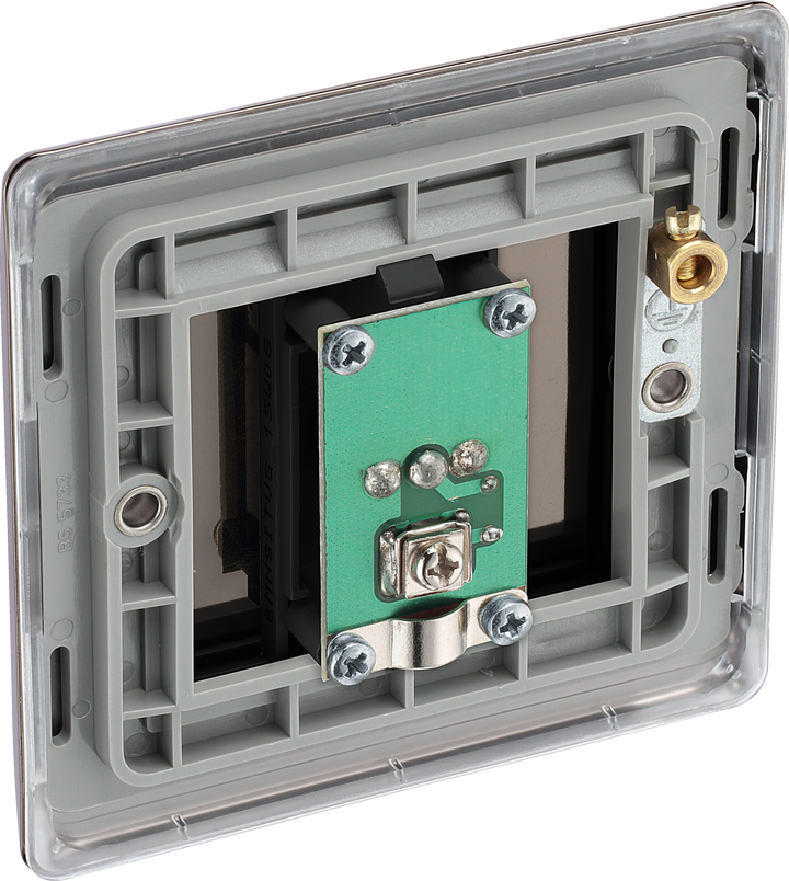 NBN62 Back - This single isolated coaxial socket from British General can be used for TV or FM aerial connections. An isolated aerial connection is ideal for use where a communal dish or aerial is used such as in a block of flats.