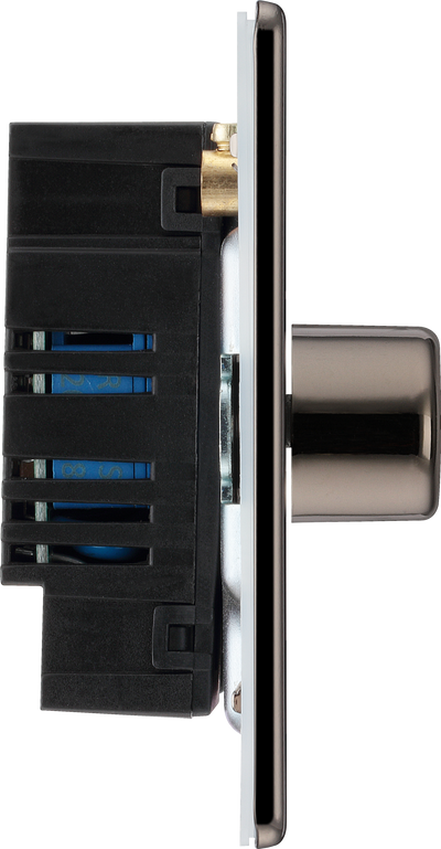 BG Electrical FBN84 Nexus Flatplate Screwless Black Nickel 4 Gang 200W 2 Way Trailing-Edge Push Dimmer Switch