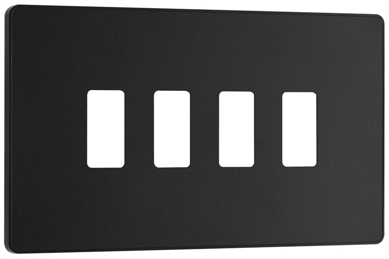 BG RPCDMB4B Evolve Grid Matt Black 4 Module Rectangular Front Plate - Black Trim