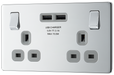 FPC22U3G Front - This completely screwless and slimline flat plate 13A double power socket from British General comes with two USB charging ports, allowing you to plug in an electrical device and charge mobile devices simultaneously without having to sacrifice a power socket. 