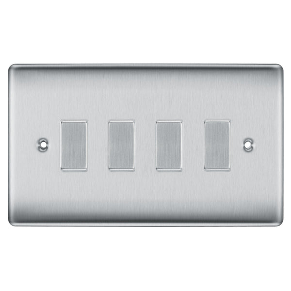 BG Brushed Steel 4 Gang Light Switch 1x Intermediate 3x 2 Way Custom Switch