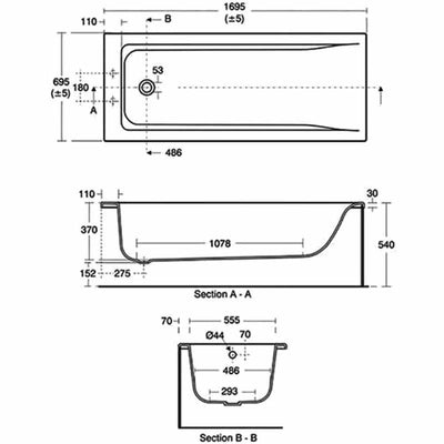 Ideal Standard Concept 1700x700mm Idealform Single Ended Bath with 2 Tap Holes - White - E729201