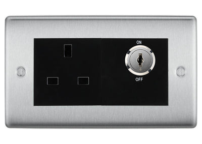 BG Nexus Brushed Steel 13A Double Pole Key Controlled Socket – Black Inserts by British General (BG-NBSKYSWSB)