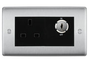 BG Nexus Brushed Steel 13A Double Pole Key Controlled Socket – Black Inserts by British General (BG-NBSKYSWSB)