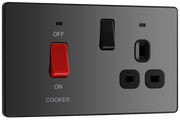 BG PCDBC70B Black Chrome Evolve 45A 2 Pole Cooker Control Unit 13A Switched Socket - Black Insert by British General (BG-PCDBC70B)