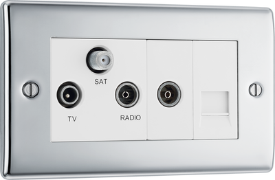 BG NPC68 Nexus Triplex Tv/fm/sat+return & 1 Gang Tel-screened Polished Chrome