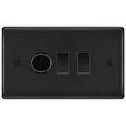 BG Matt Black 3 Gang Switch 1x Trailing Edge LED Dimmer 2x 2 Way Custom Grid Switch by British General (NEXUS-MB-CUSTOM-3GANG-1x-DIMMER-2x-2WAY)
