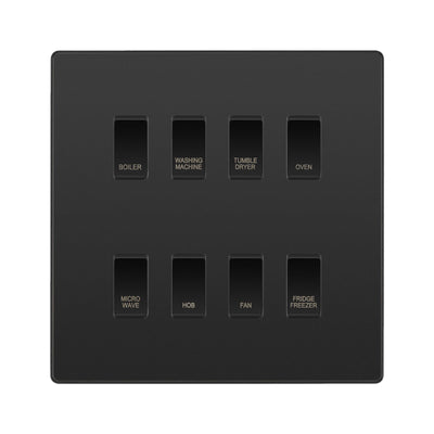 BG Evolve Black Chrome Custom Appliance Grid Switch 8 Gang Screwless