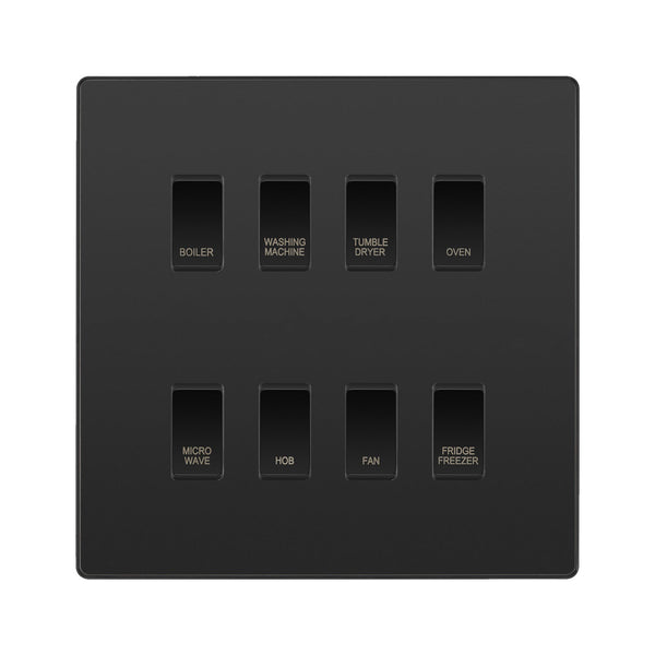 BG Evolve Black Chrome Custom Appliance Grid Switch 8 Gang Screwless