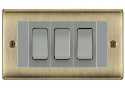 BG Nexus Antique Brass 3G Switch 1x Intermediate 2x 2 Way Switch - Grey Insert