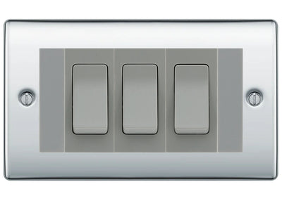 BG Nexus Polished Chrome 3G Switch 1x Intermediate 2x 2 Way Switch - Grey Insert