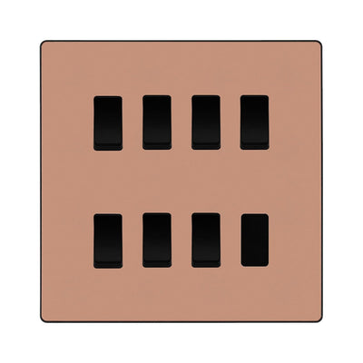 BG Evolve Polished Copper 7 Gang Intermediate Custom Grid Light Switch with Back Box Included by British General (BG-Evolve-PC-7G-CUSTOM-7x INT SWITCH)