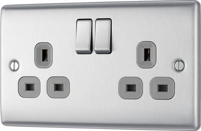 BG NBS22G 5 Pack Nexus Metal Brushed Steel 2 Gang 13A Switched Socket - Grey Ins by British General (BG-NBS22G-Shopify-SA-5a)