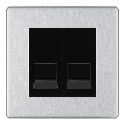 BG Screwless Brushed Steel Double IDC Secondary Telephone Socket - Black Insert by British General (BG-FBSBTS2B)