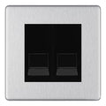 BG Screwless Brushed Steel Double IDC Secondary Telephone Socket - Black Insert