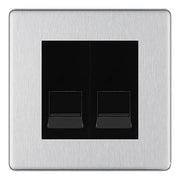 BG Screwless Brushed Steel Double IDC Secondary Telephone Socket - Black Insert by British General (BG-FBSBTS2B)