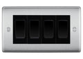 BG Nexus Brushed Steel 4-Gang Light Switch 2X 2-Way + 2X Intermediate – Black Inserts