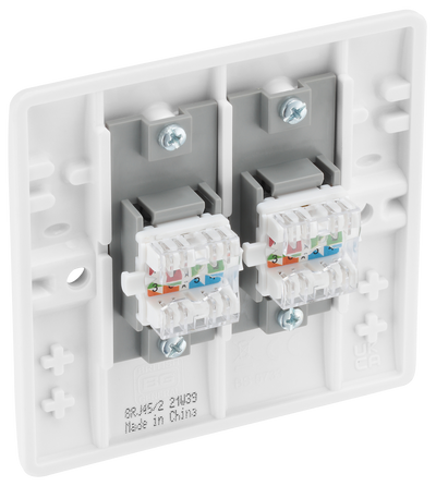 BG 8RJ45/2 Moulded Round Edge | White | RJ45 Double Data Outlet Socket (Screw) by British General (BG-8RJ45/2)
